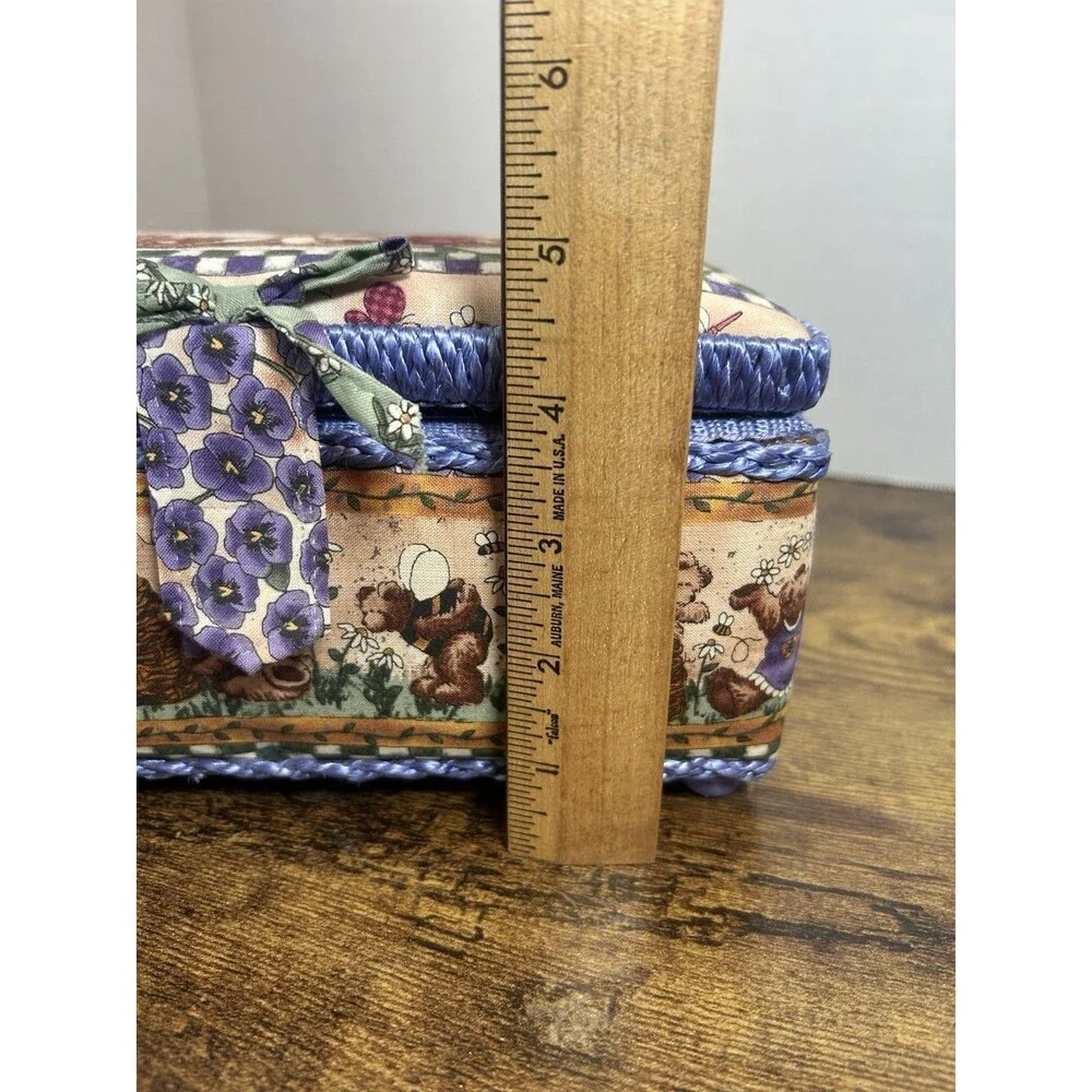 Vintage Teddy Bear Floral Sewing Basket Box Touch Fastener Philippines Purple